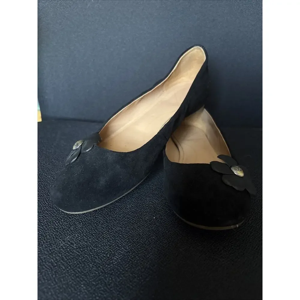Ugg Women’s Black Suede Ballet Floral Flats Size 7.5